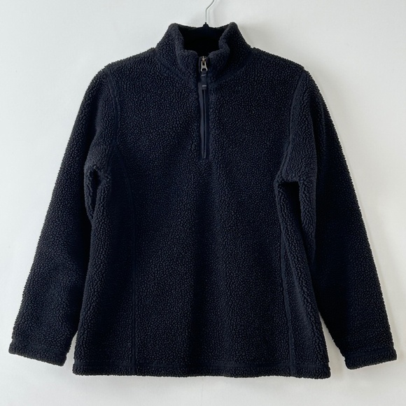 Lands End Black Sherpa Fleece Half Zip Pullover - Picture 1 of 16